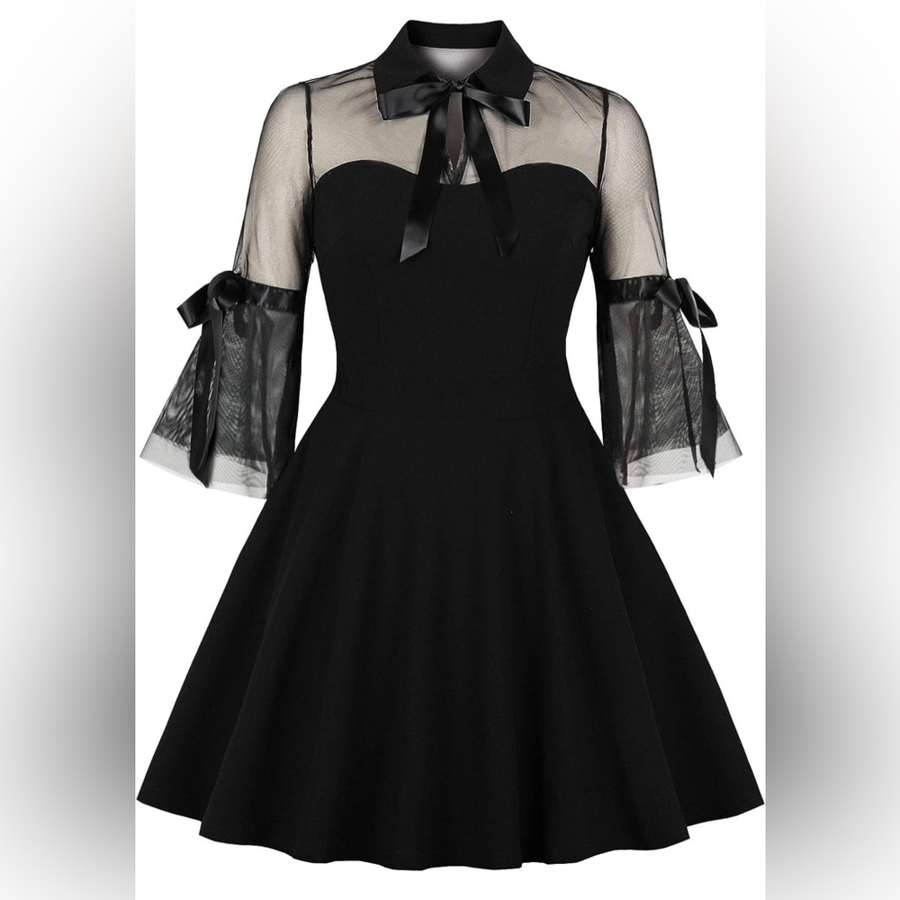 ￼ Wellwits Mesh Bell Long Sleeves, Gothic,  Cocktail, Vintage style Dress
